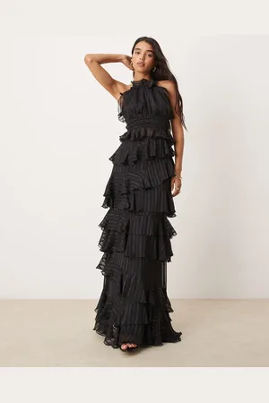 ASOS Occasion ruffle maxi skirt in black - part of a set