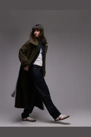 ARKET Wool maxi belted trench coat with side splits in Khaki