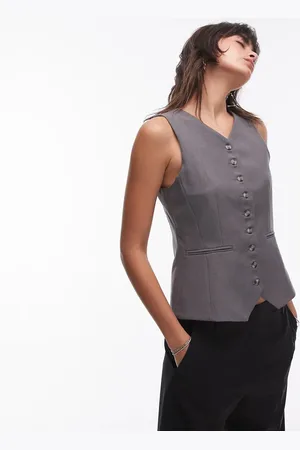 Topshop High button up tailored vest in slate - part of a set