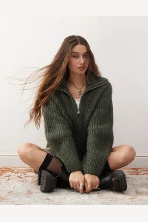 Weekday Bea wool blend zip up cardigan in dark melange