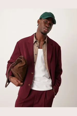 ASOS Slouchy boxy suit jacket in burgundy twill