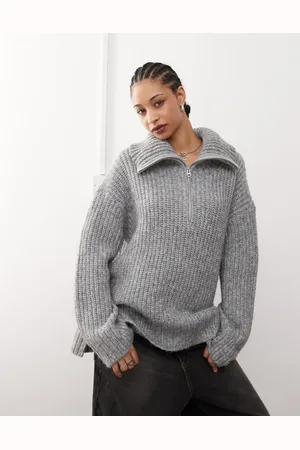 Weekday Cillia half zip extreme collar heavyweight sweater in melange