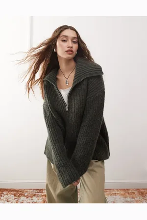 Weekday Cillia half zip sweater in dark melange