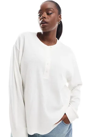 ASOS ASOS DESIGN Curve oversized long sleeve waffle knit henley top in cream