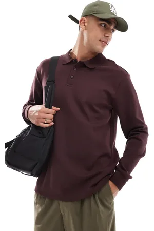 Only & Sons Relaxed fit long sleeve polo sweater in burgundy