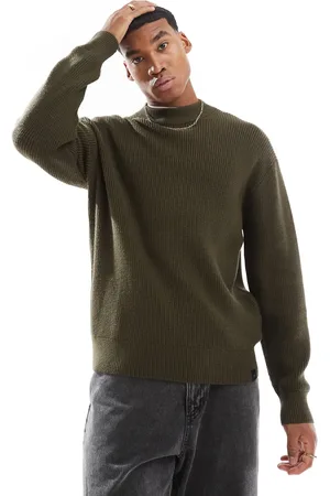 Pull&Bear Knit fisherman sweater in olive