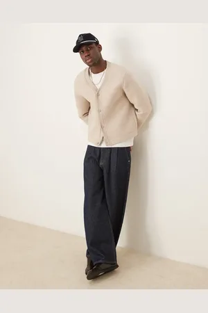 ASOS Premium boxy oversized scuba felt cardigan in oatmeal heather
