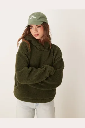 ASOS Borg oversized hoodie in forest
