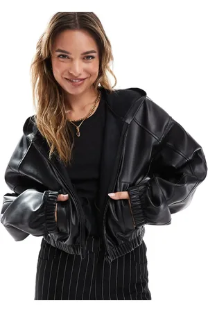ASOS PU cropped zip through hoodie in