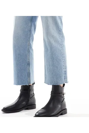 ASOS Wide Fit Aria flat chelsea boots with buckle detail in
