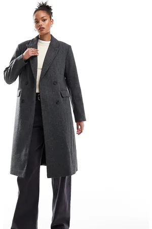 ONLY Longline herringbone coat in dark