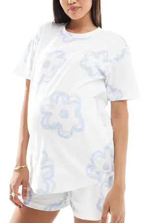 ASOS ASOS DESIGN Maternity flower oversized tee & shorts pajama set in cream
