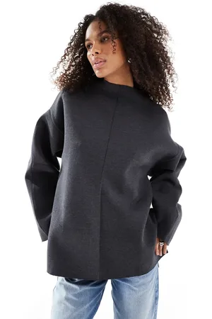 ASOS Split side wide long sleeve sweat in charcoal scuba