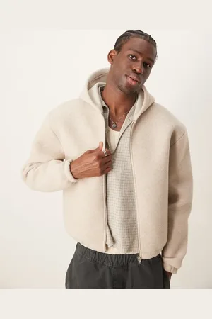 ASOS Premium oversized boxy felt zip up hoodie in oatmeal heather