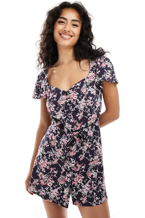 ASOS Button up mini tea dress with tie back in navy rose print