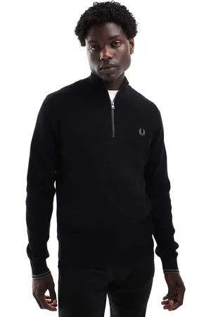 Fred Perry Waffle stitch knit half zip sweater in