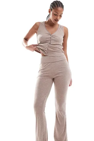 ASOS ASOS DESIGN Tall mix & match rib fold over pajama pants in light