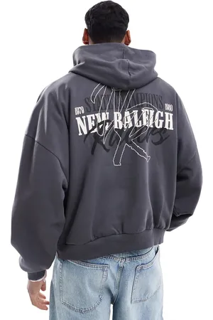 ASOS Extreme oversized hoodie with back print and acid wash in charcoal