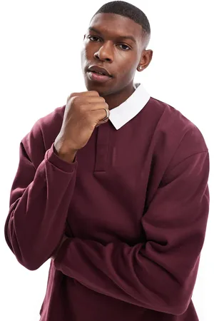ASOS Oversized rugby polo sweatshirt in burgundy