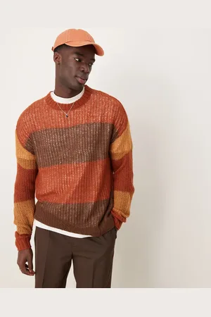 ASOS Relaxed open knit crew neck sweater in stripe texture