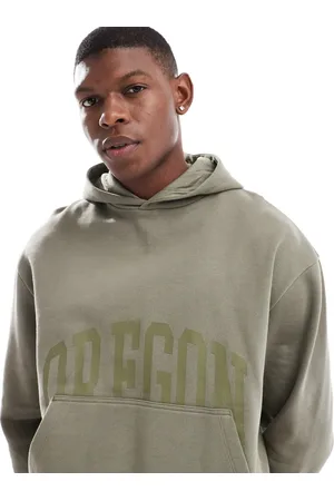 ASOS Boxy oversized hoodie with front print in khaki