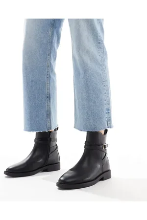 ASOS Aria flat chelsea boots with buckle detail in