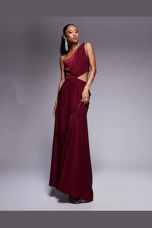 ASOS Satin twist strap cut-out maxi dress in burgundy