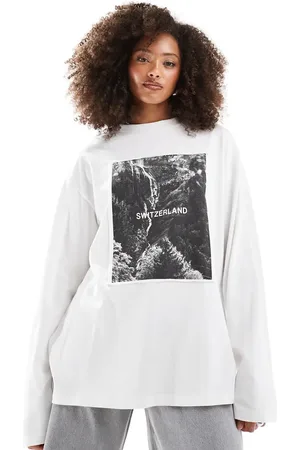 ASOS Long sleeve skater top with swiss patchwork graphic in cream