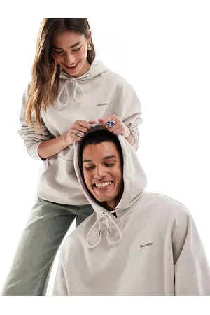 COLLUSION Unisex hoodie with logo print in ecru
