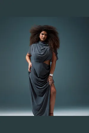ASOS ASOS DESIGN Curve draped cap sleeve maxi dress with cut out in charcoal