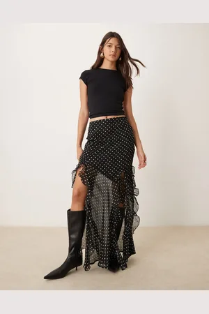 ASOS Chiffon ruffle detail maxi skirt in mono dot