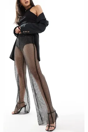 ONLY High waist wide leg mesh rhinestone pants in