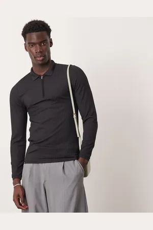 ASOS Muscle fit long sleeve rib polo in