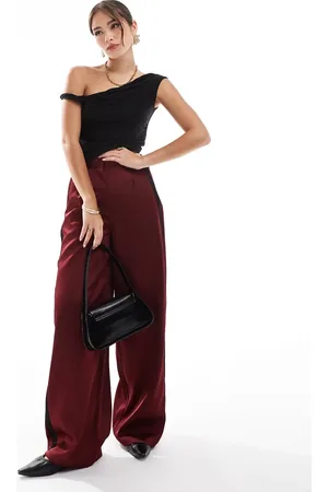 ASOS Contrast panel satin pants in burgundy