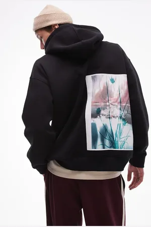 Topman Oversized fit hoodie with front and back floral with patch print in