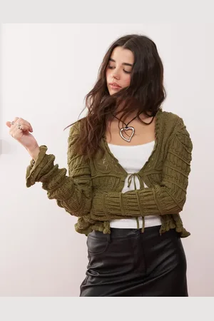 Miss Selfridge Long sleeve knit cardigan in olive