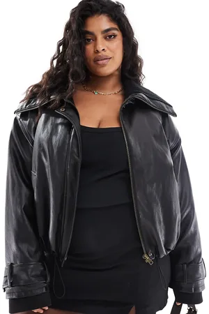 ASOS ASOS DESIGN Curve oversized funnel neck leather look jacket in