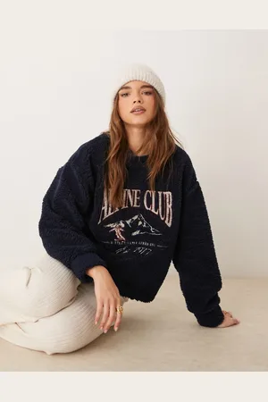 ASOS Ski club embroidered oversized teddy sweatshirt in