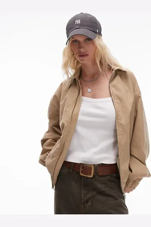 Topshop Cotton jacket with center front zip in stone