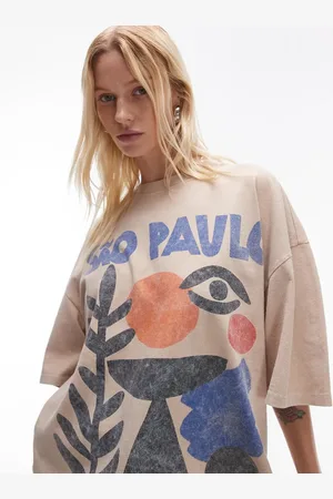 Topshop Graphic Sao Paulo oversized tee in ecru