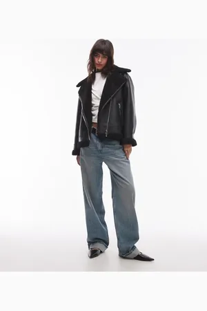 MANGO Oversized shearling aviator jacket in