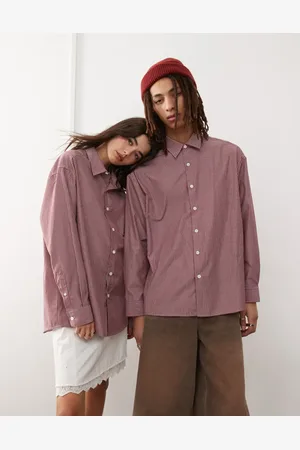 Reclaimed Unisex oversized shirt in burgundy stripe