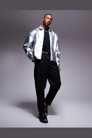 ASOS Faux leather cropped harrington jacket in metallic