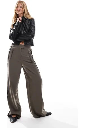 ASOS Wide leg pants with stud detail in khaki
