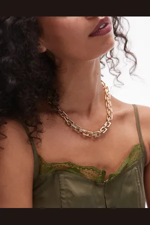 Topshop Naomi rectangular chain link necklace in tone