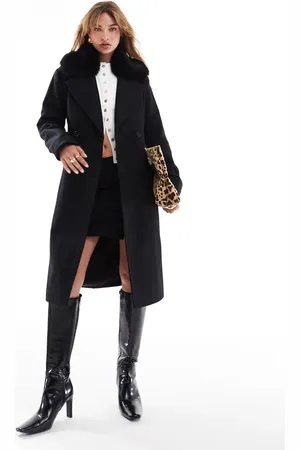 French Connection Faux fur trim coat in