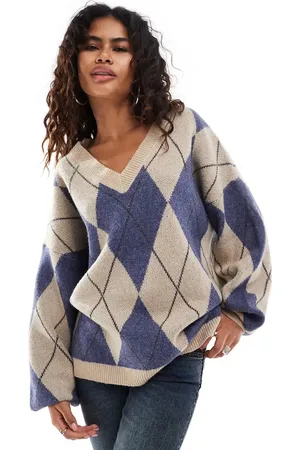 Emory Park Oversized v-neck argyle sweater in
