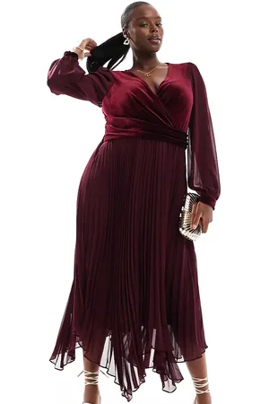 EVER NEW Velvet twist bodice pleated midaxi dress in oxblood