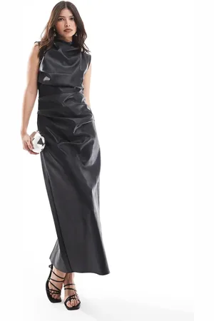 ASOS Leather look midi dress with ruching detail in