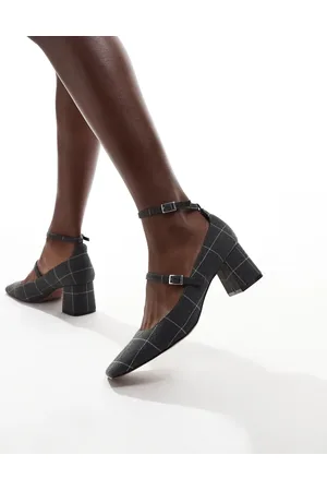 ASOS Sheldon mary jane mid block heeled shoes in check